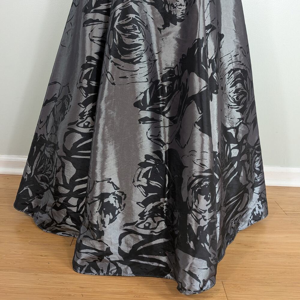 Y2K Alyce Prom Dress Maxi Gown 8 Gray Black Mermaid Corset Strapless Floral Vtg - Picture 6 of 14